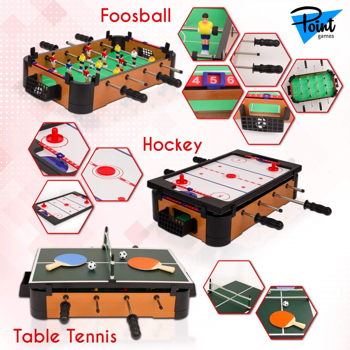 3 in 1 Foosball Air Hockey Table Tennis Game Set W161985