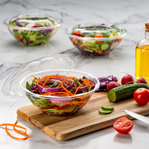 24 Oz Disposable Plastic Salad Bowls with Lids, 50-Pack O2214