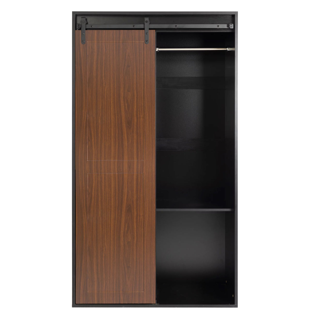 71-inch Black Brown Sliding Barn Door Wardrobe and Cabinet J82210