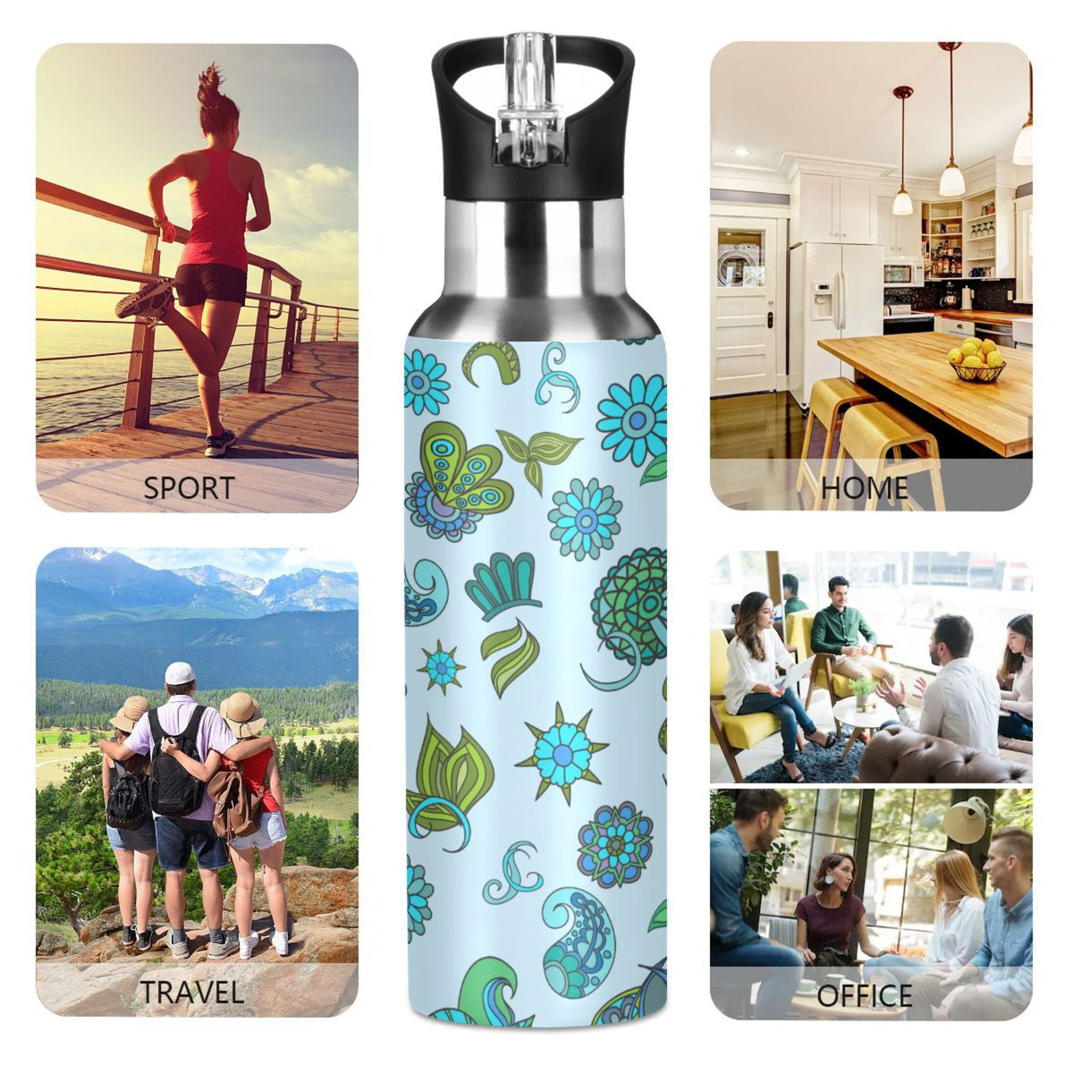 20 oz Insulated Stainless Steel Water Bottle with Straw Lid A43774