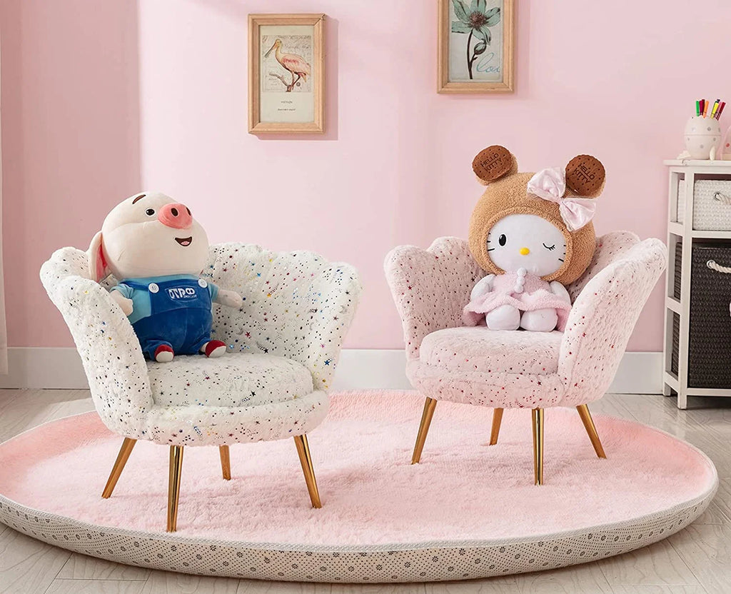 Pink Faux Fur Kids Sofa Chair with Gold Legs F88396