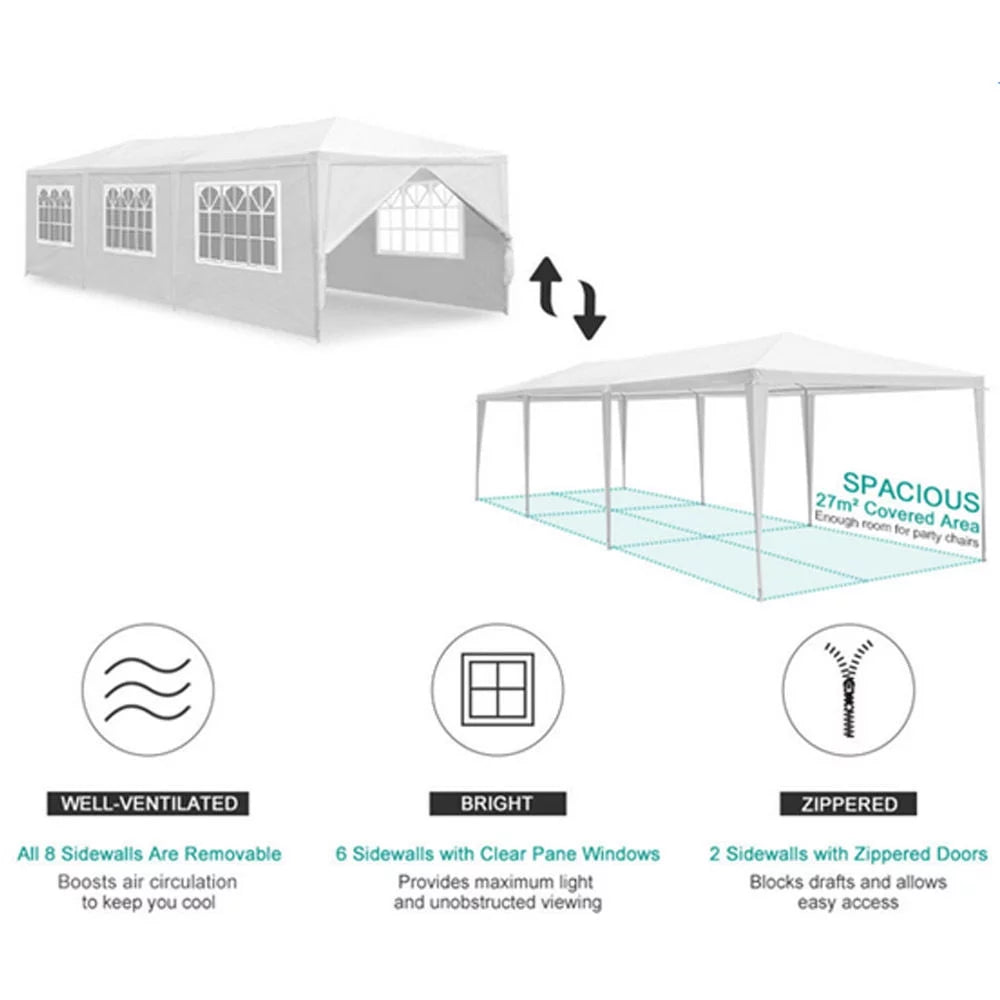 10'x 30' Canopy Tent with 8 Sidewalls White F101348