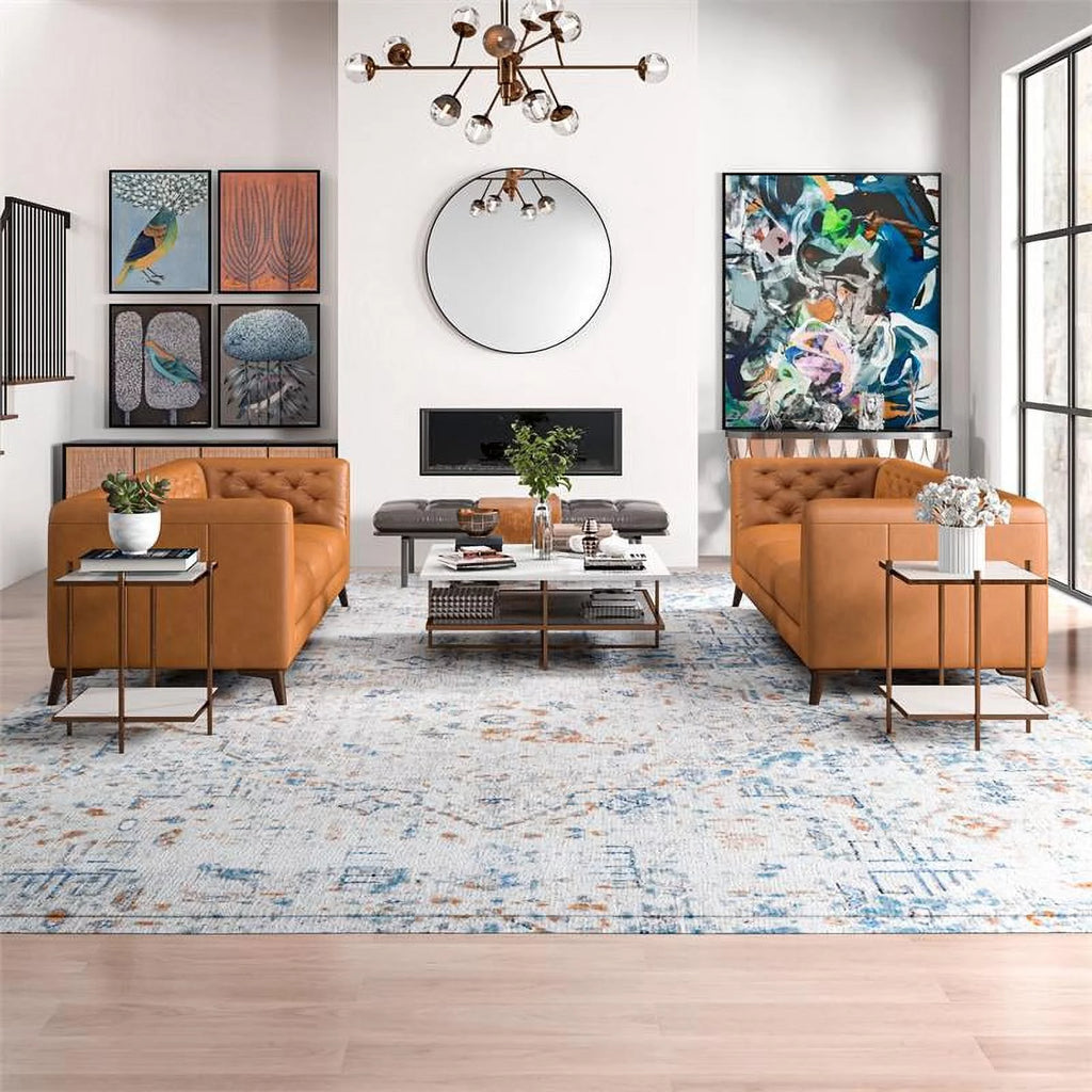 Mid-Century Tan Leather Sofa Set S745