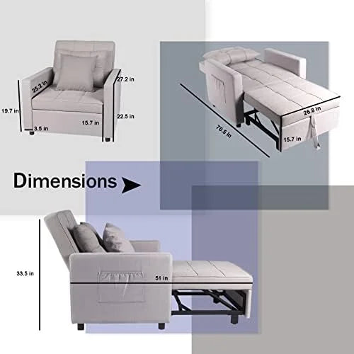 3-in-1 Convertible Sofa Bed Chair with Adjustable Backrest A80664