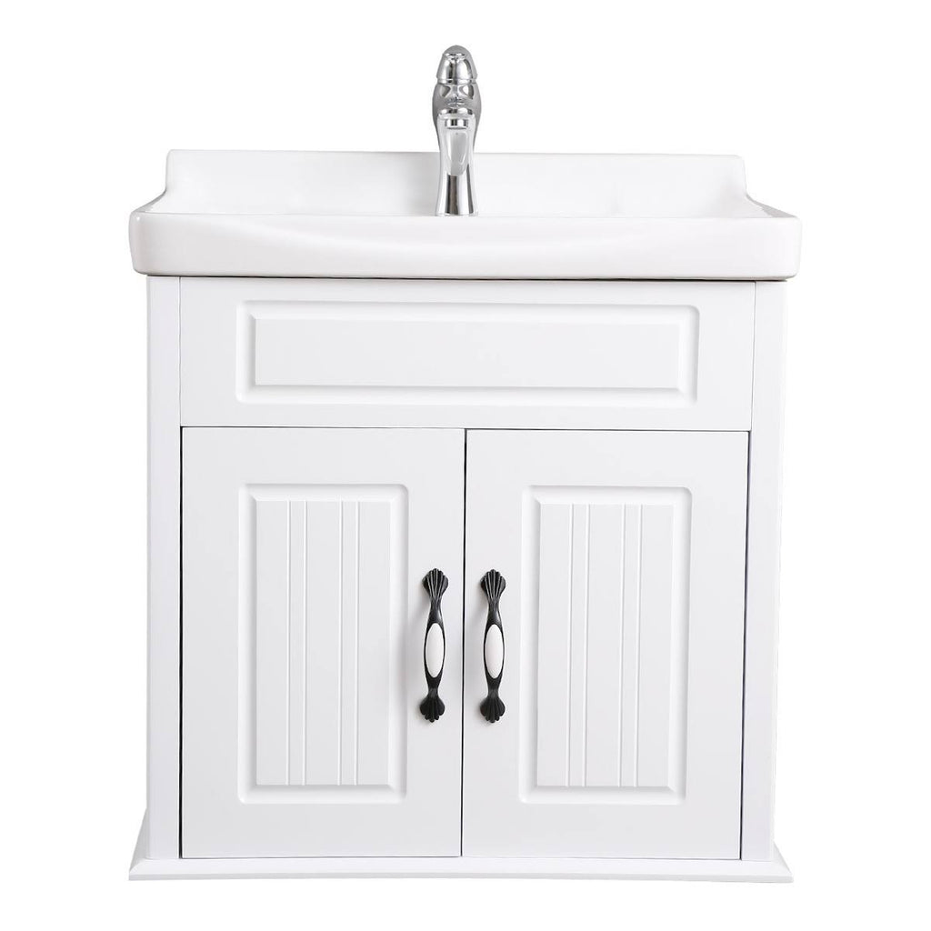 White Bathroom Wall Mount Vanity Cabinet Sink with Faucet and Drain E308816