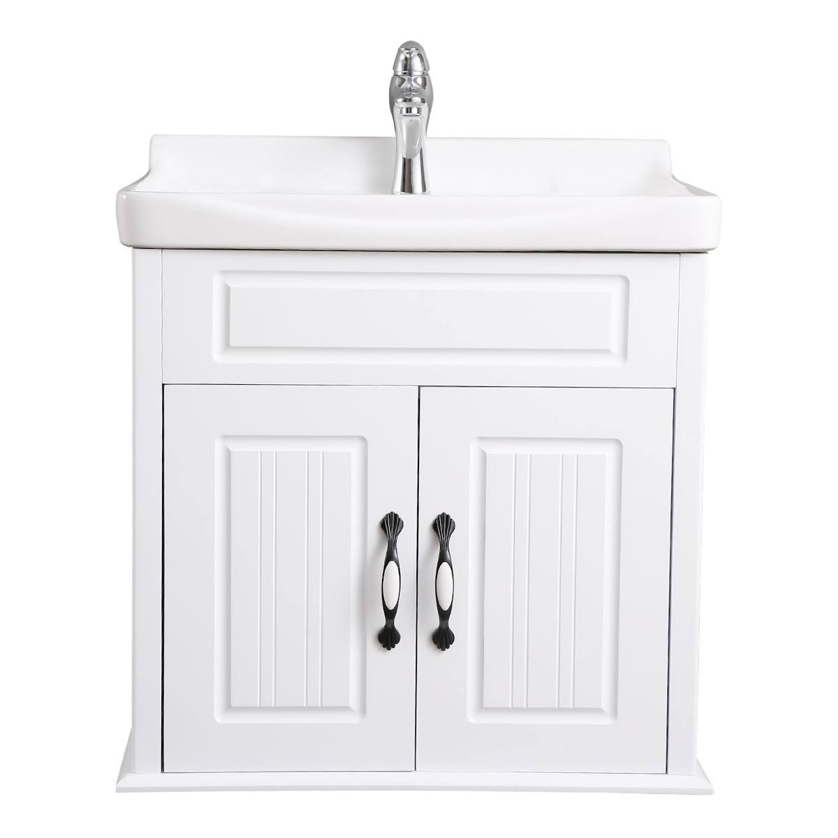 White Bathroom Wall Mount Vanity Cabinet Sink with Faucet and Drain E308816