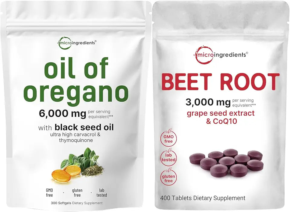 Oil of Oregano Softgels & Beet Root Tablets with Grape Seed + CoQ10 Bundle Pack B696