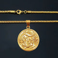 18k Gold 24" Chain Link Necklace And Dragon Filled Pendant S98624