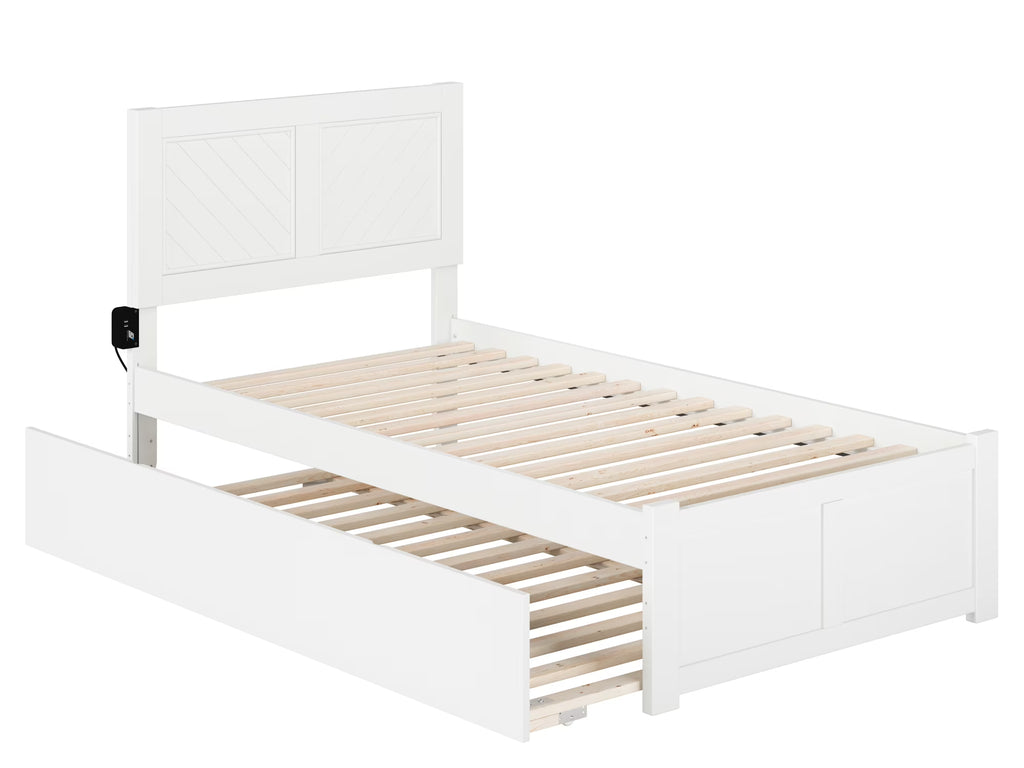 White Solid Wood Platform Bed with Twin XL Trundle T917746