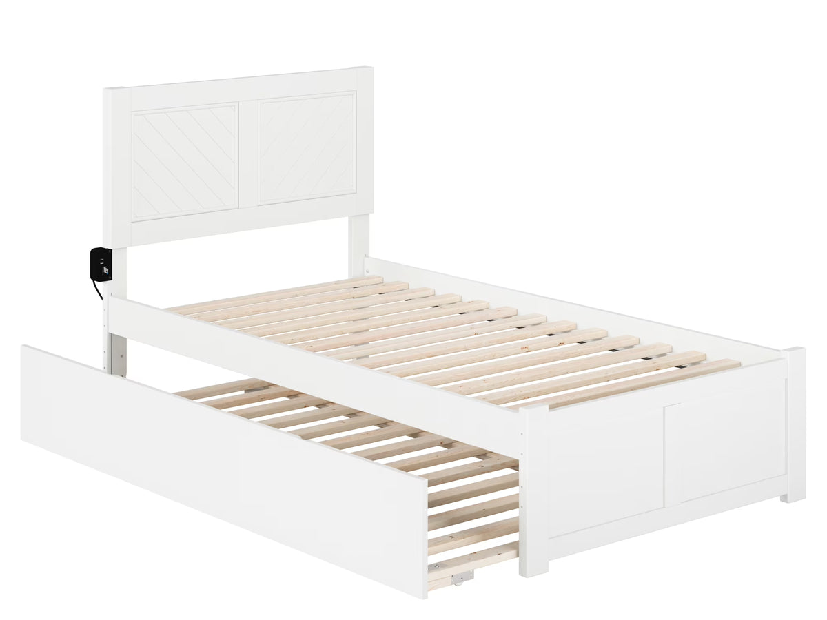White Solid Wood Platform Bed with Twin XL Trundle T917746