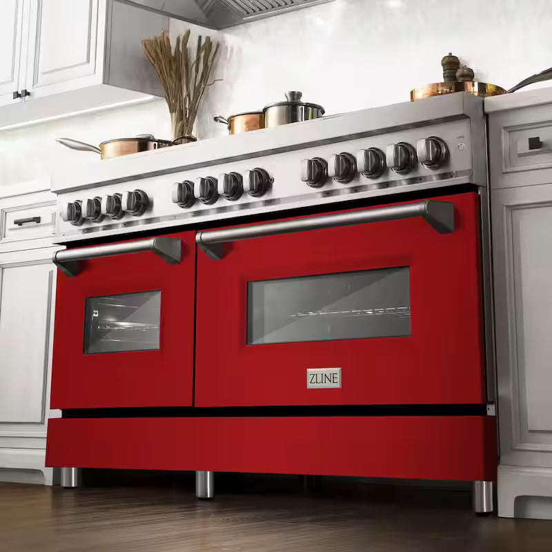 9-Burner Double Oven Dual Fuel Range with Red Gloss Door T1447