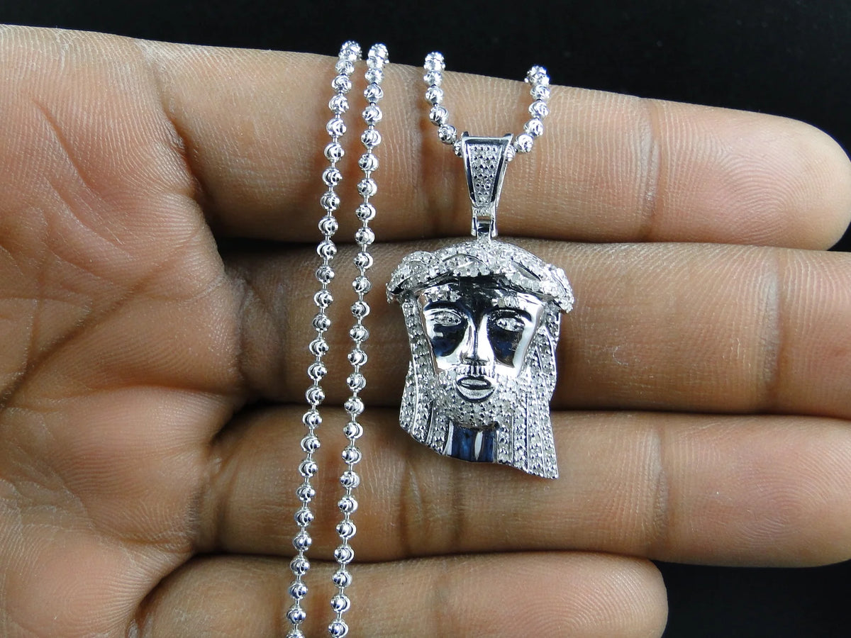 White Gold Finish Jesus Piece Pendant And Chain Q7618