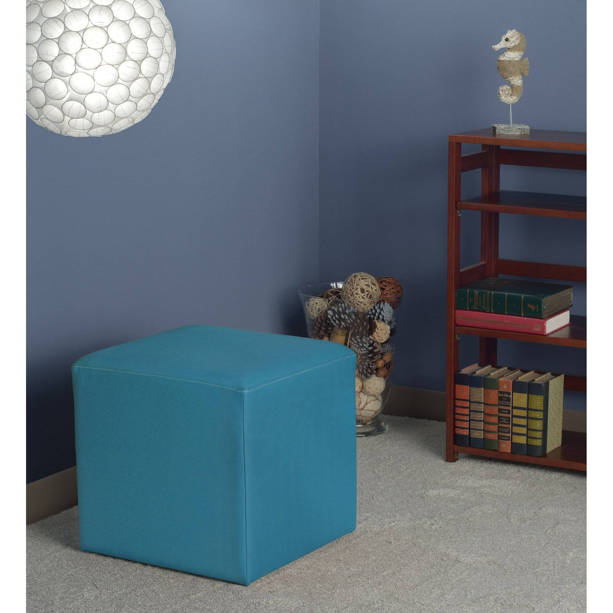Peacock Teal Faux Leather Ottoman U65709