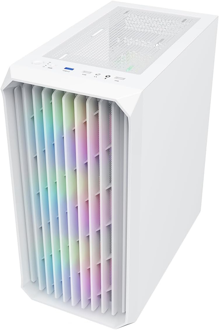 White Micro-ATX PC Gaming Case with Mesh Front Panel & Tempered Glass Side Panel D2123