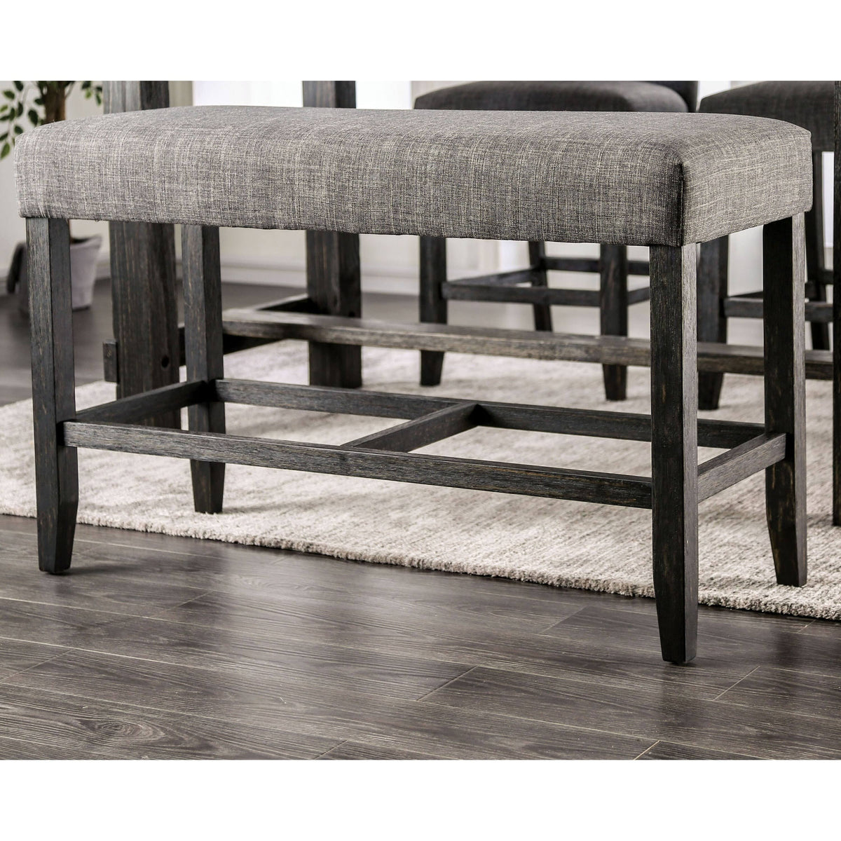 Rustic Linen Fabric Counter Height Bench Light Grey N763