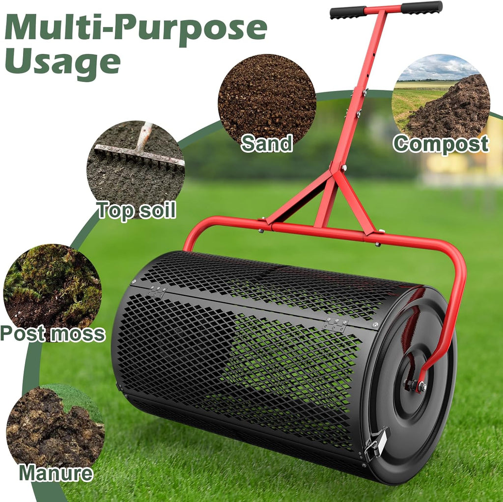 24 Inch Compost Roller Spreader with Adjustable T-Shaped Handle E944