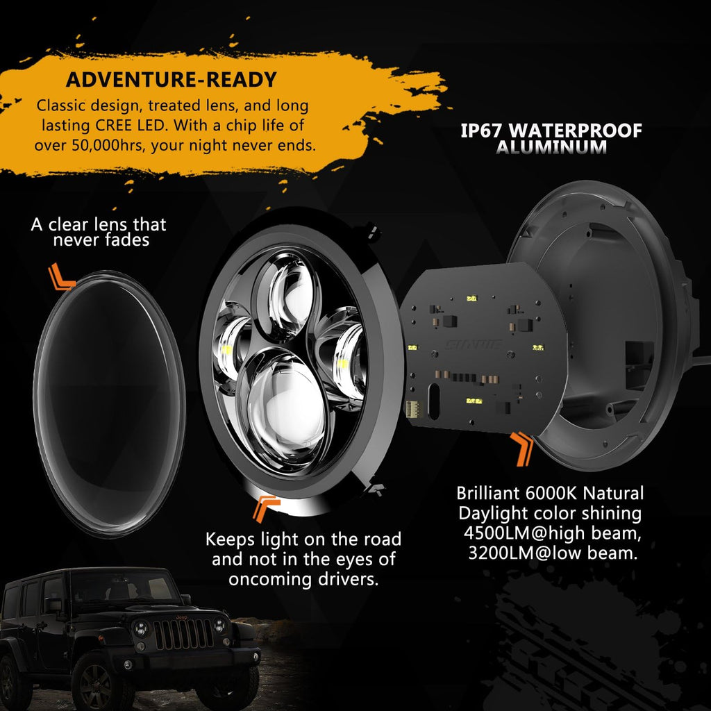 Round 7 inch LED Headlights + 4 inch LED Fog Lights H964152