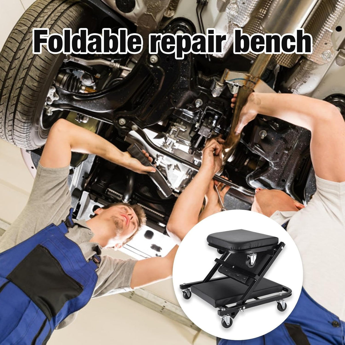 36 Inches Adjustable Rolling Garage Creeper with 6 Swivel Casters I49054