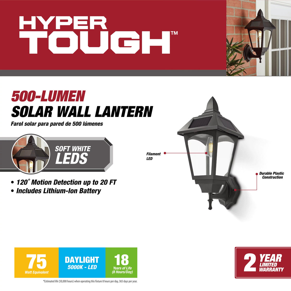 Motion Sensor Solar Wall Lantern with Filament Bulb, Black R254
