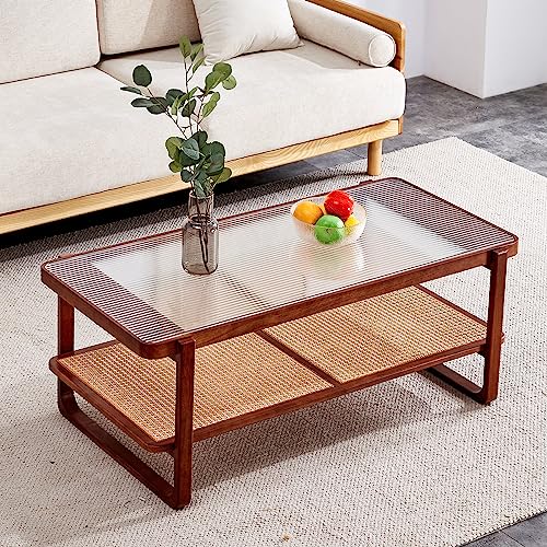 Rattan Coffee Table with Tempered Glass Top B4406