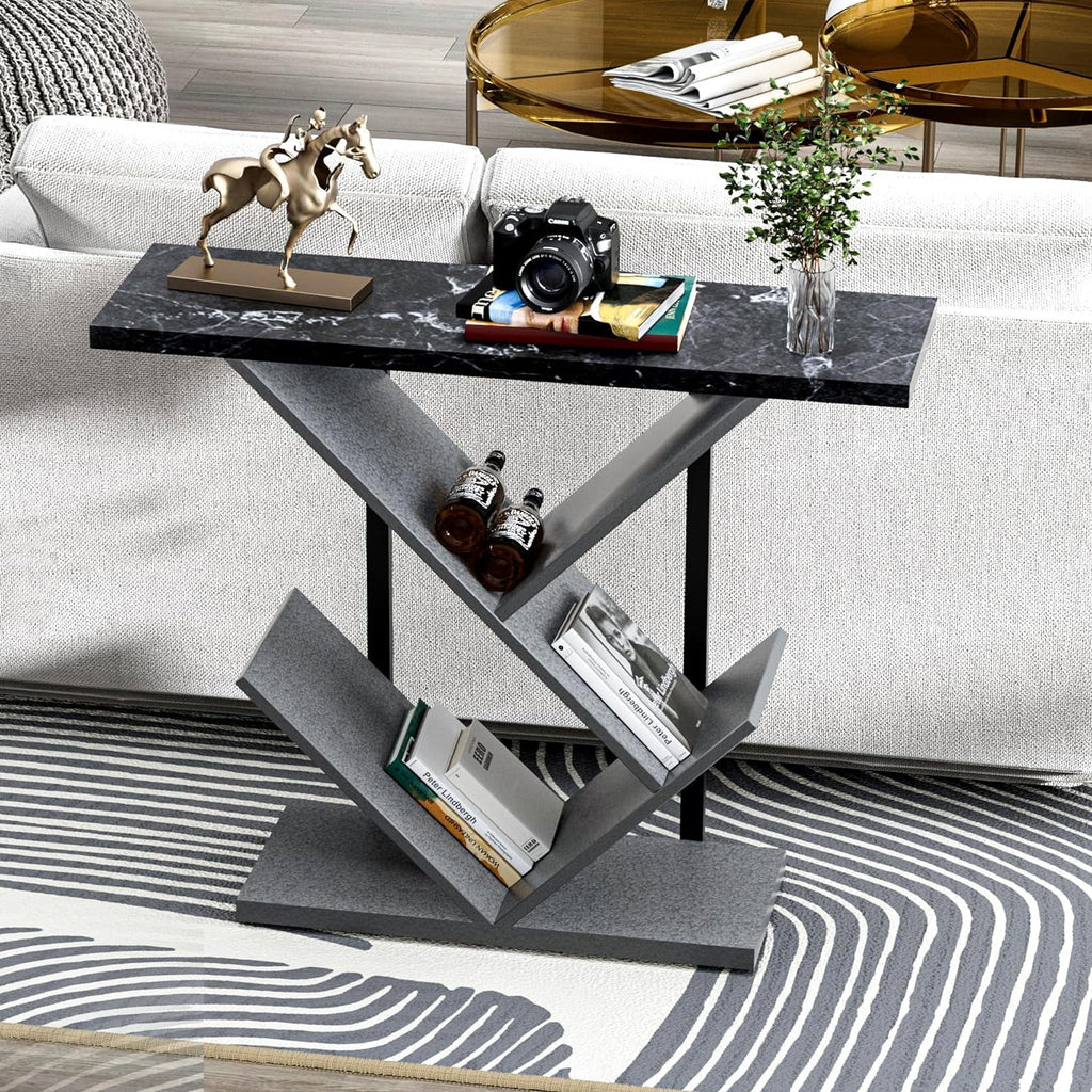 Black Marble Console Table with Storage M717481