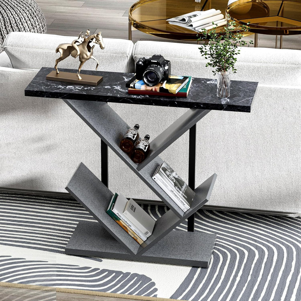 Black Marble Console Table with Storage M717481