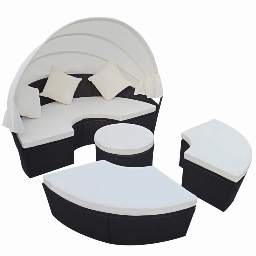 Patio Lounge Bed with Canopy Poly Rattan Black X54139
