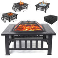 32 Square Iron Wood Burning Fire Pit with BBQ Net E3374