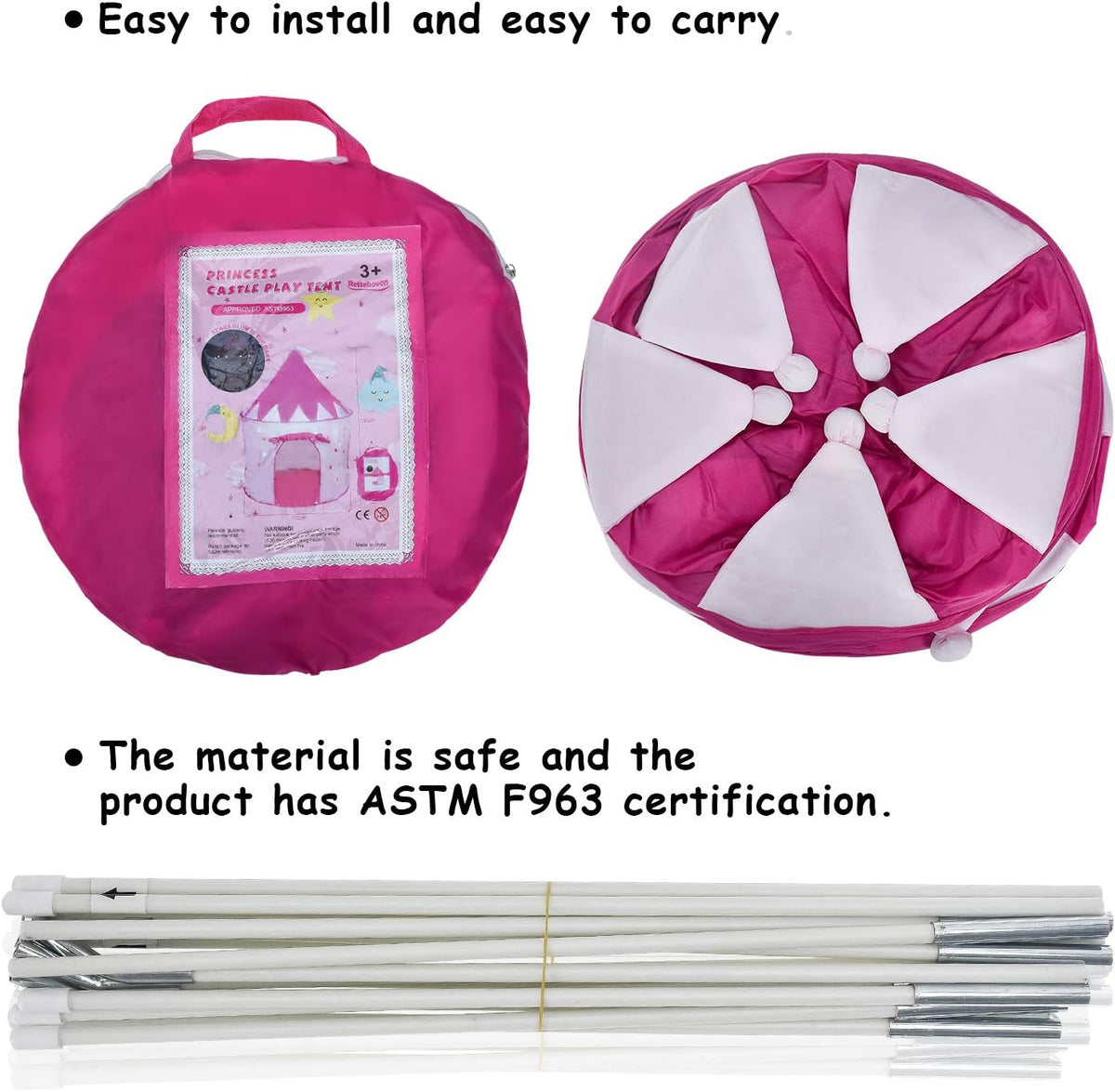 Pink Foldable Pop Up Play Tent for Kids R3238
