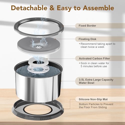 6.5L Stainless Steel No Spill Dog Water Bowl with Anti-Slip Mat L1485