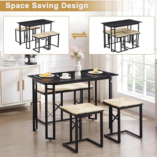 43.3" Dining Table Set for 4 with Wicker Seat Cushions Q4084