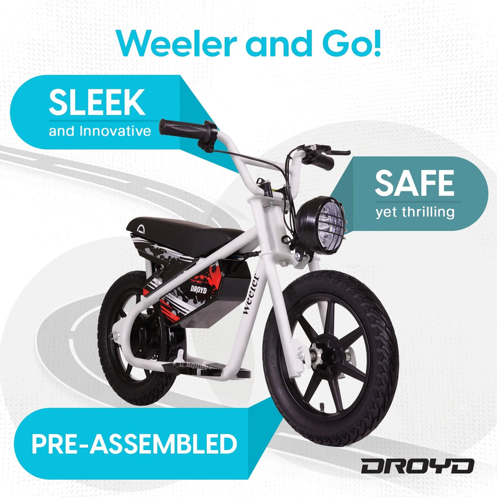 Electric Mini Bike for Kids, 200W, 6.2-10MPH, up to 8 Miles, White J3903