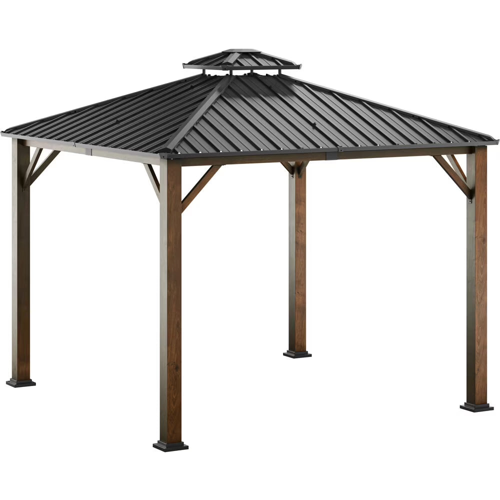 9.8' x 9.8' Hard Top Outdoor Gazebo with Roof Vent, Aluminum and Steel Frames O245626
