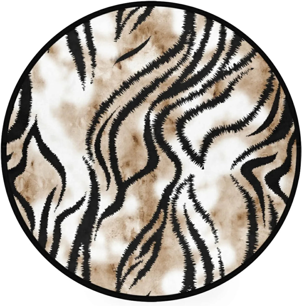 Hand Drawing Tiger Texture Round Area Rug 3Ft Washable Non-Slip T758453