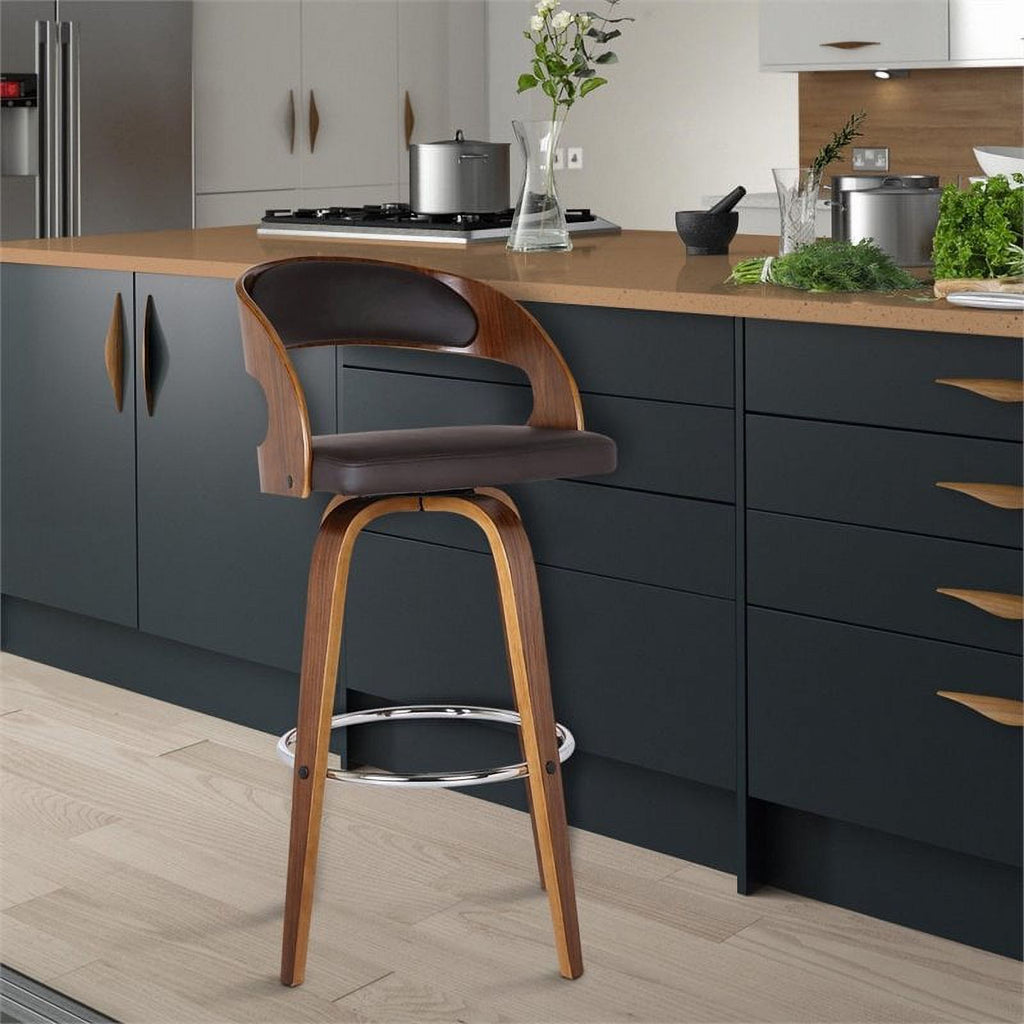 26" Wood Faux Leather Counter Stool in Brown T47130