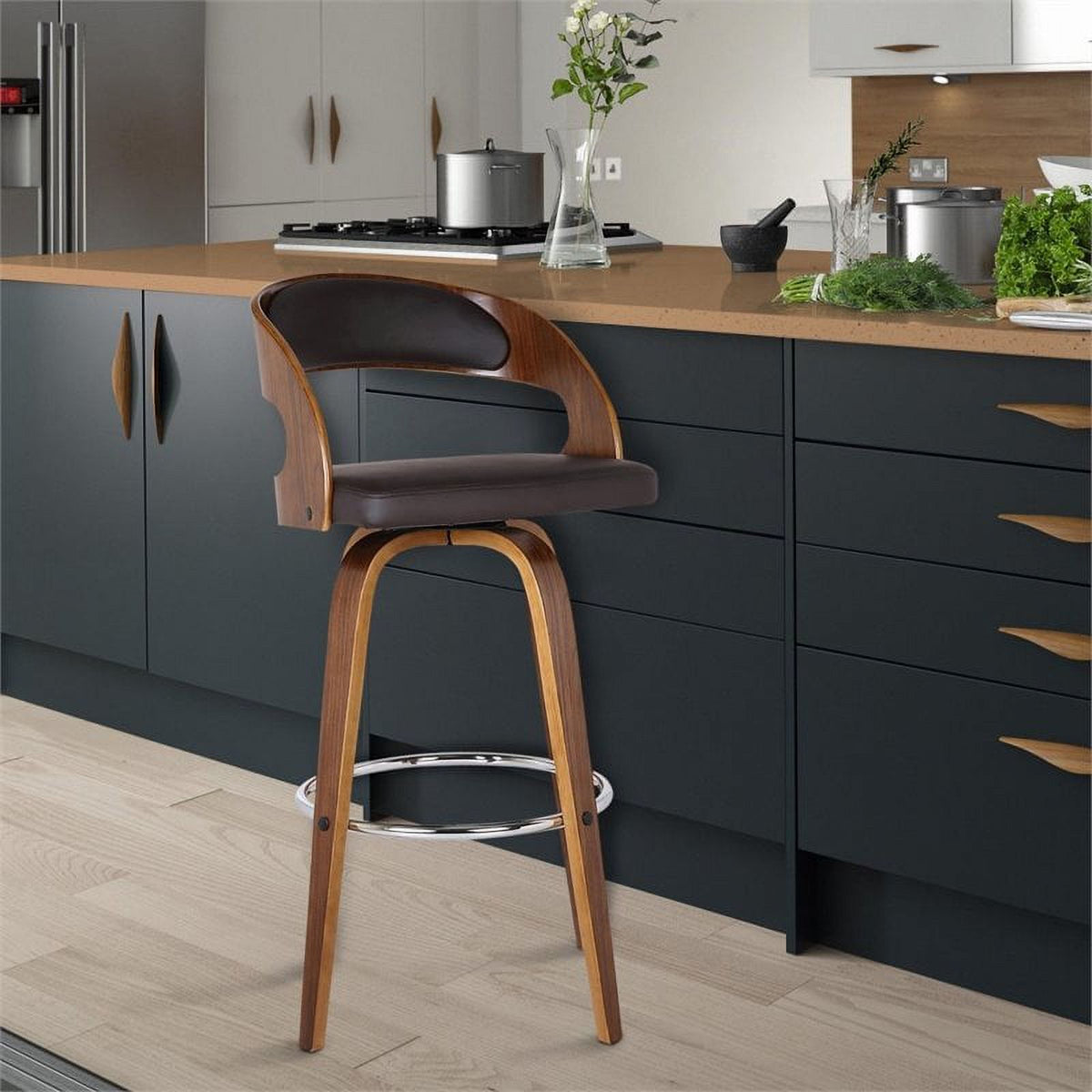 26" Wood Faux Leather Counter Stool in Brown T47130