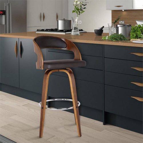 26" Wood Faux Leather Counter Stool in Brown T47130