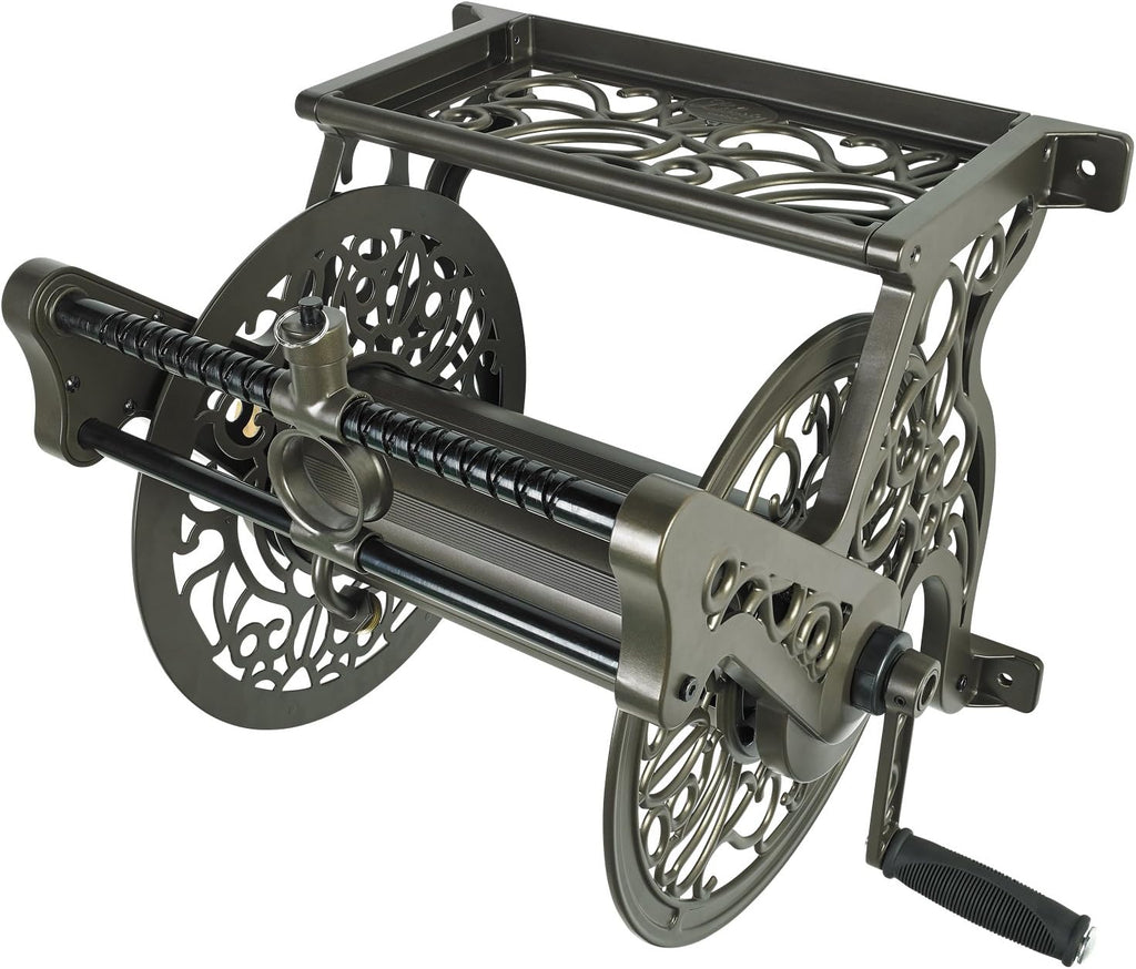 Cast Aluminum Wall Mount Garden Hose Reel, Holds 125-Feet of 5/8-Inch Hose I72837