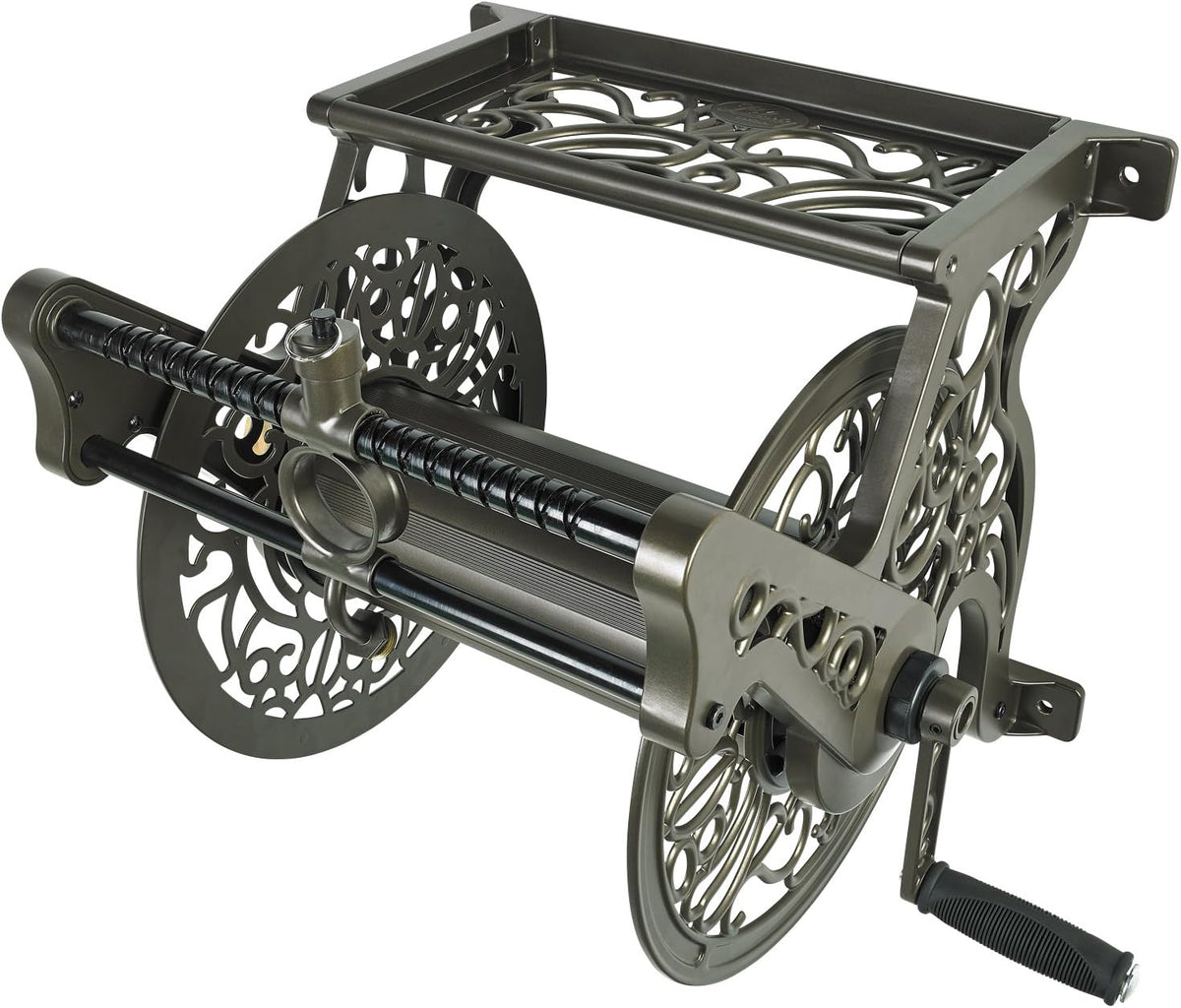 Cast Aluminum Wall Mount Garden Hose Reel, Holds 125-Feet of 5/8-Inch Hose I72837