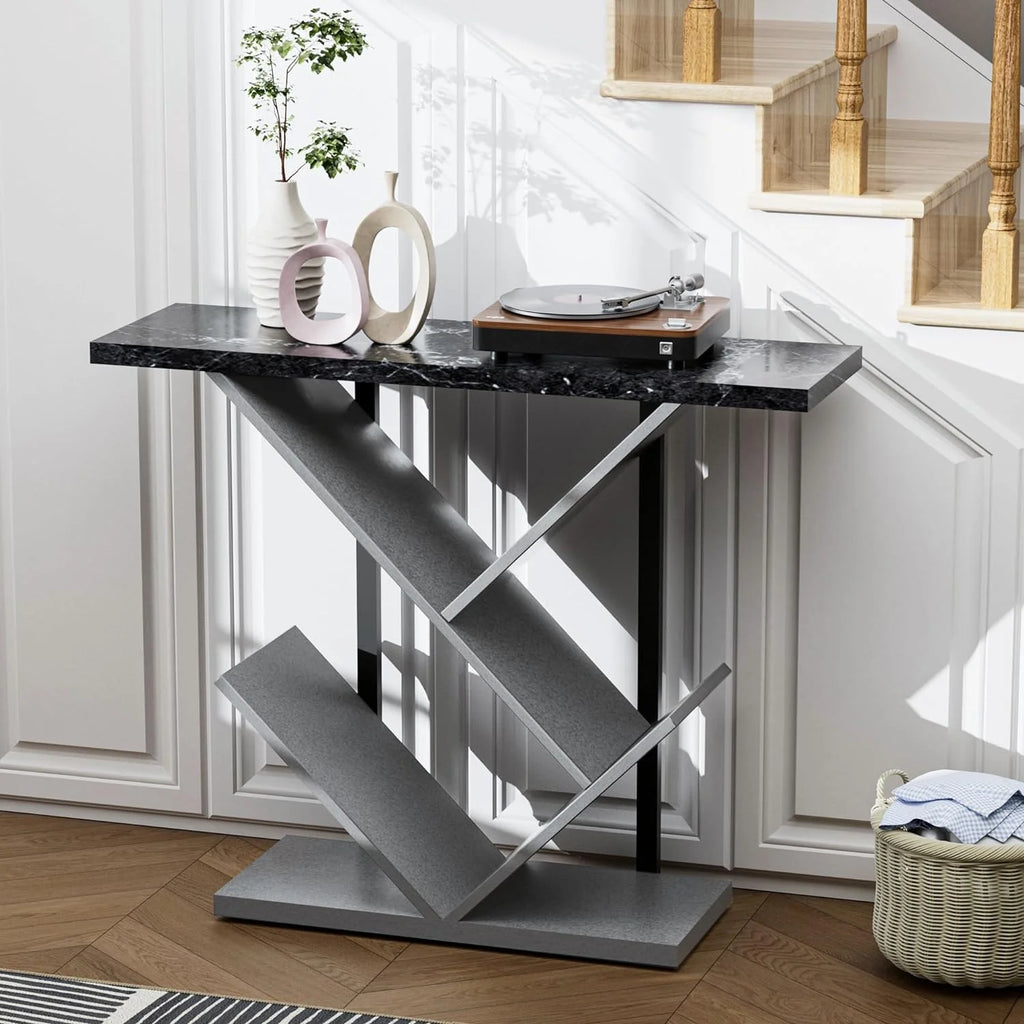 Black Marble Console Table with Storage M717481