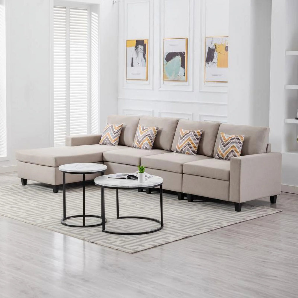 Beige Linen Reversible Sectional Sofa Chaise D1342