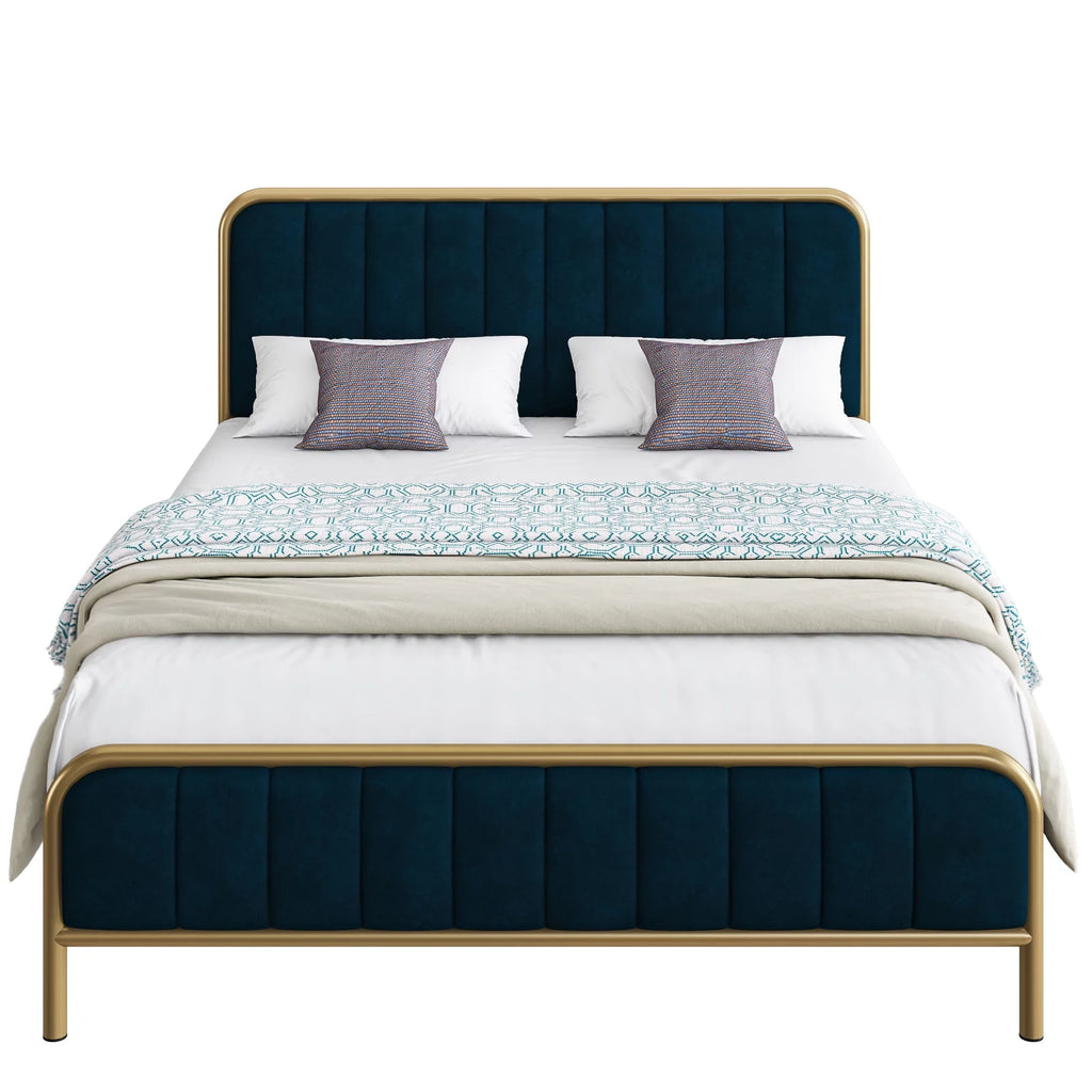 Queen Size Metal Bed Frame with Upholstered Headboard V7509