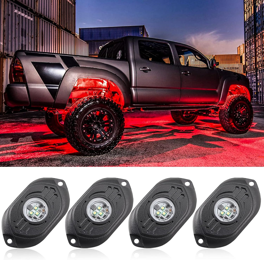 RGB LED Rock Lights 4 Pods Car Neon Underglow Kit Wheel Well Light Multicolor Waterproof Pack of 2 O988