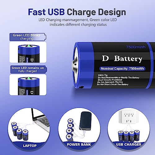 4 Pack Rechargeable C Cell Batteries 1.5v Lithium 4100mWh E307906