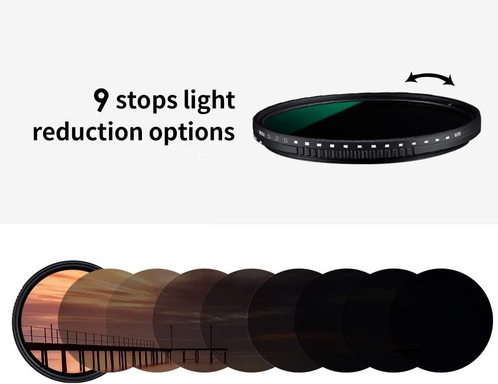 77mm Variable Neutral Density Filter ND8-ND2000 Adjustable with Multi-Layer Coatings G447