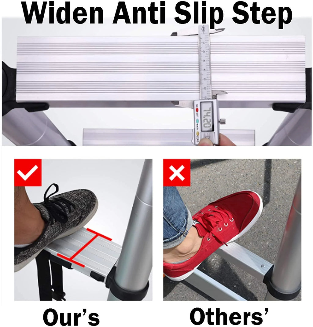Telescopic Step Ladder Aluminium Heavy Duty 150KG Capacity Folding Anti-Slip Stepladder I184560