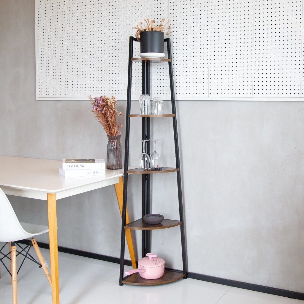 65 Inch Brown 5-Tier Corner Shelf J6085