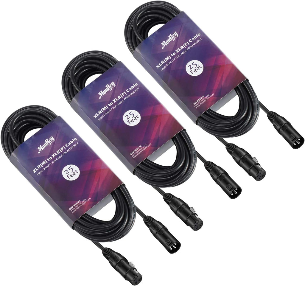 Black 25ft XLR Microphone Cable 3-Pack S5169