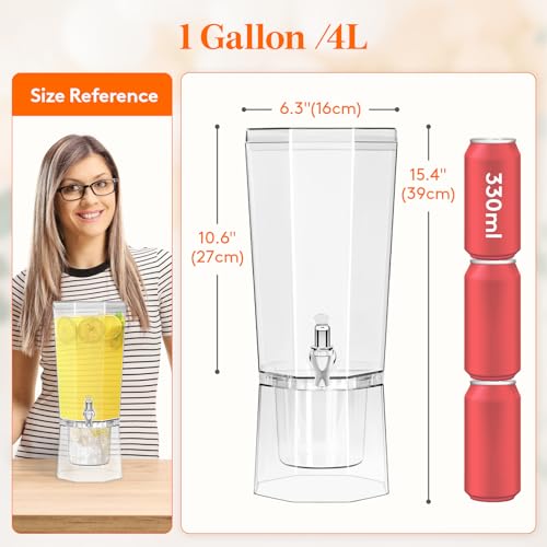 1 Gallon Clear Plastic Drink Dispensers with Stand, 2 Pcs Z798048