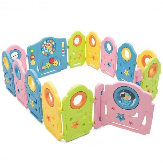 14 Panel Kids Activity Center Baby Playpen with Gate U181297